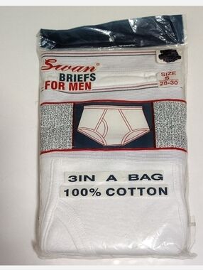 VINTAGE Swan Men's White Briefs - 3 Pack Sz 28-30 100% Cotton